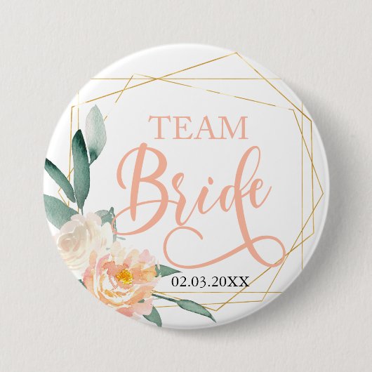 Team Bride! Schaltfläche Moderne Blumen Geometrie Button (Vorderseite)