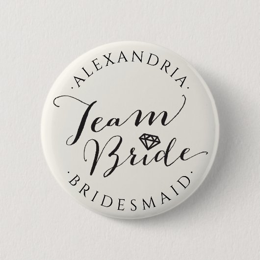 TEAM BRIDE Script Calligraphy Wedding Brautparty Button (Vorderseite)