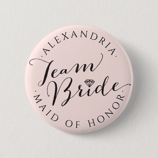 TEAM BRIDE Script Diamond Wedding Brautparty Button (Vorderseite)
