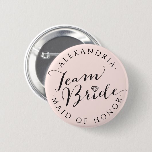 TEAM BRIDE Script Diamond Wedding Brautparty Button (Vorne & Hinten)