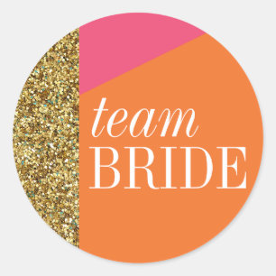 Team Bride Sticker, Gold Glitzer, Farbblöcke Runder Aufkleber