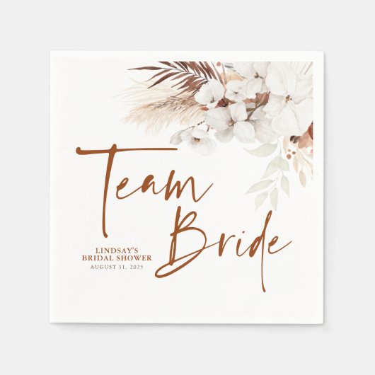Team Bride Terracotta Floral Boho Brautparty Serviette (Vorderseite)