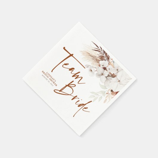 Team Bride Terracotta Floral Boho Brautparty Serviette (Ecke)