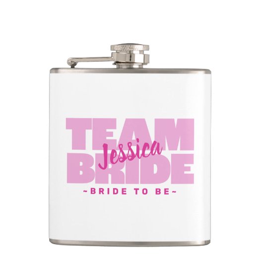 Team Bride to be Wedname Party Trendy Pink Flachmann (Vorderseite)