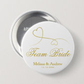 Team Bride | Two Gold Hearts Wedding / Bridesmaier Button (Vorne & Hinten)