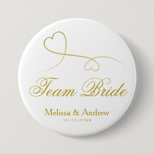Team Bride   Two Gold Hearts Wedding / Bridesmaier Button