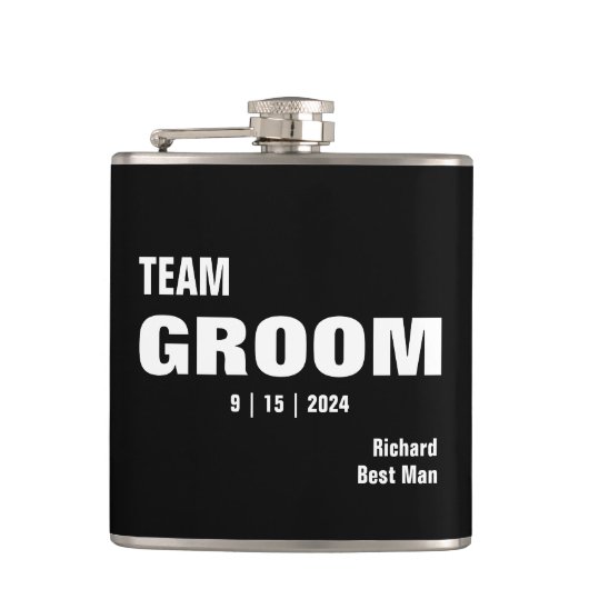 Team Bride Typografie Vinyl umwickelte Flasche Flachmann (Vorderseite)