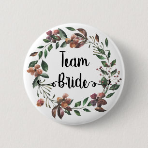 Team Bride Wasserfarbe Botanische Burgunder Blumen Button