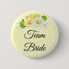 Team Bride Yellow Floral Button
