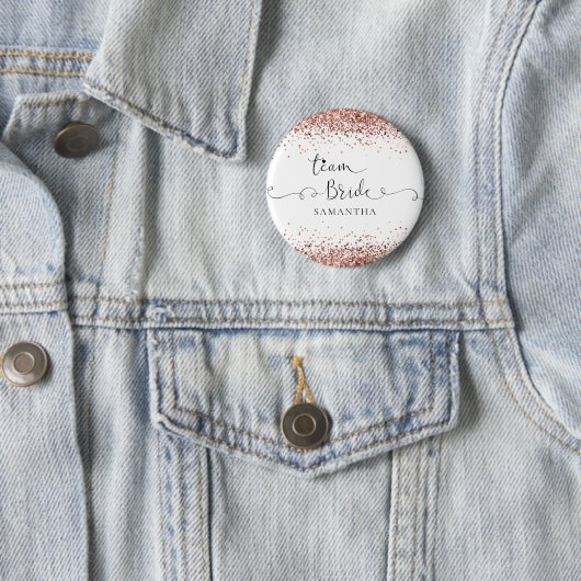 Team Bridge Name Script Rose Gold Glitzer Borders Button (Beispiel)