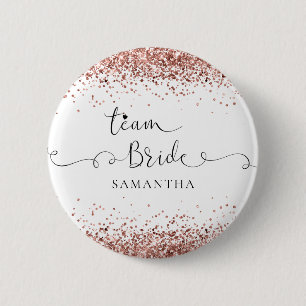 Team Bridge Name Script Rose Gold Glitzer Borders Button