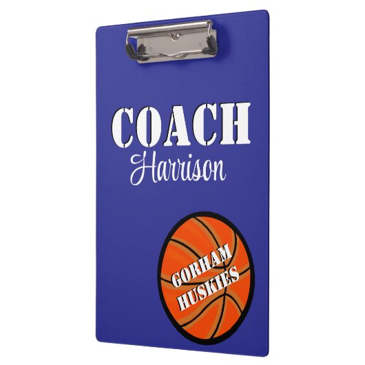 Team Coach Blau und Weiß Basketball Personalisiert Klemmbrett (Links)