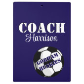 Team Coach Blue and White Soccer Personalisiert Klemmbrett (Rückseite)