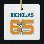 Team Colors Jersey Number Keramikornament<br><div class="desc">Show your spirit with this bold monogram design featuring a varsity-style letter and a custom first name in matching team colors. It has that classic athletic look perfect for sports fans, student athletes, graduates, and team gifts. The strong lettering and clean layout make it stand out on any product while...</div>