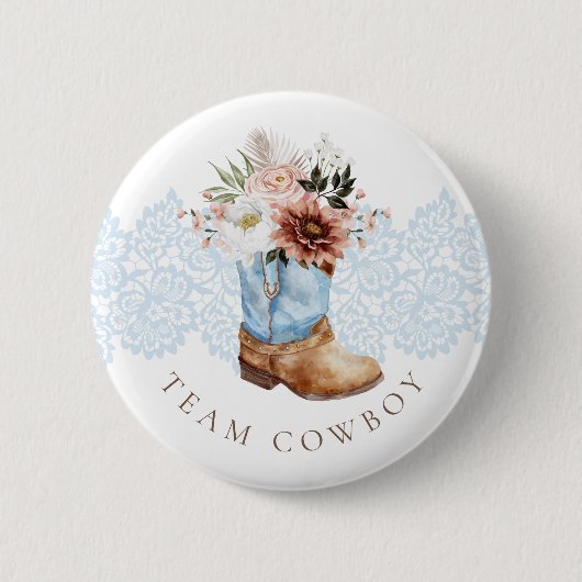 Team Cowboy Western Pink Boot Gender Reveal Button (Vorderseite)