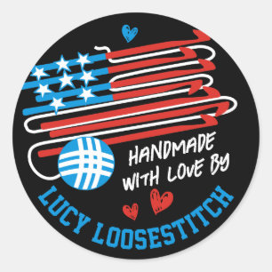 Team Crochet hackt Ball aus Garn patriotische US-F Runder Aufkleber