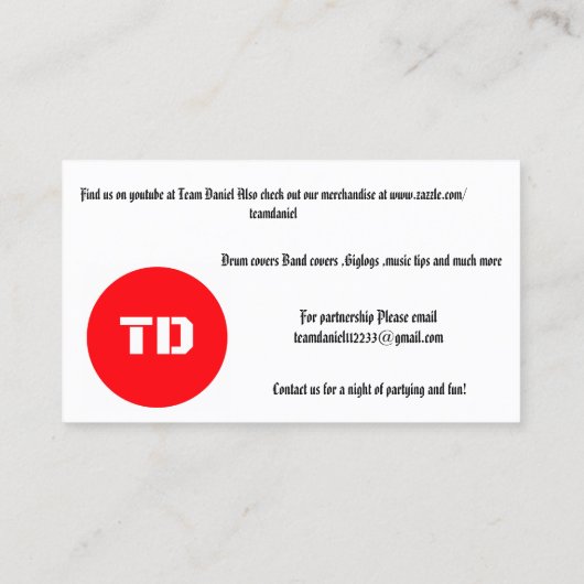Team-Daniel-Karten Visitenkarte (Rückseite)