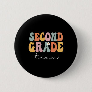 Team der zweiten Klasse Retro Groovy Vintage Erste Button