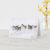 Team des alaskischen Malamute, das durch Schnee Karte (Gelbe Blume)