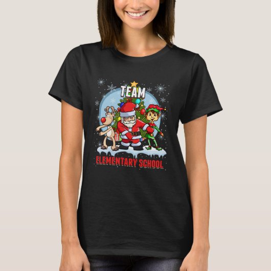 Team Elementary School Santa Elf Rentier Flossen T-Shirt (Vorderseite)