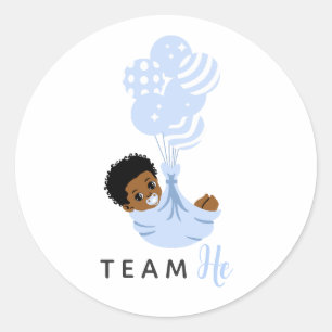 Team Er Afroamerikanischer Blauer Luftballon Baby  Runder Aufkleber