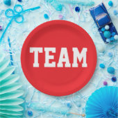 TEAM Fun Sports Athletic White Text On Bright Red Pappteller (Party)