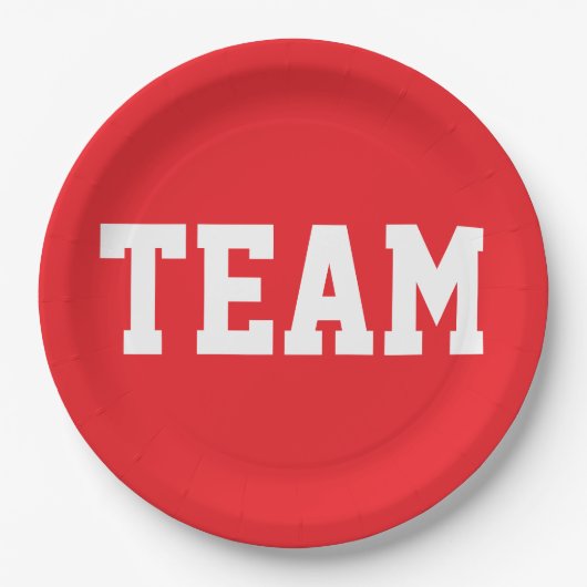 TEAM Fun Sports Athletic White Text On Bright Red Pappteller (Vorderseite)