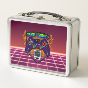 Team Gamer, Retro-Gaming-Hintergrund, Retro-Contro Metall Brotdose