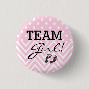 Team Girl Baby Dusche Pink Button