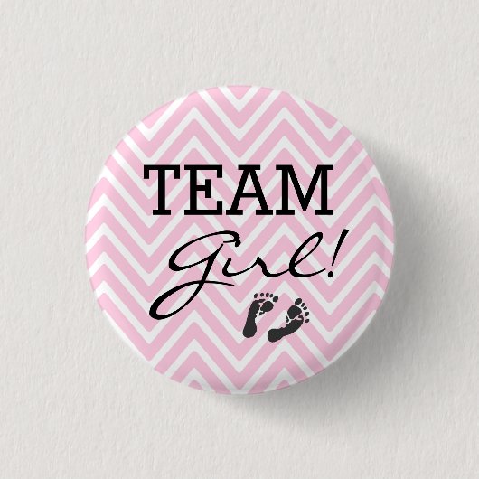 Team Girl Baby Dusche Zickzack Pink Button (Vorderseite)