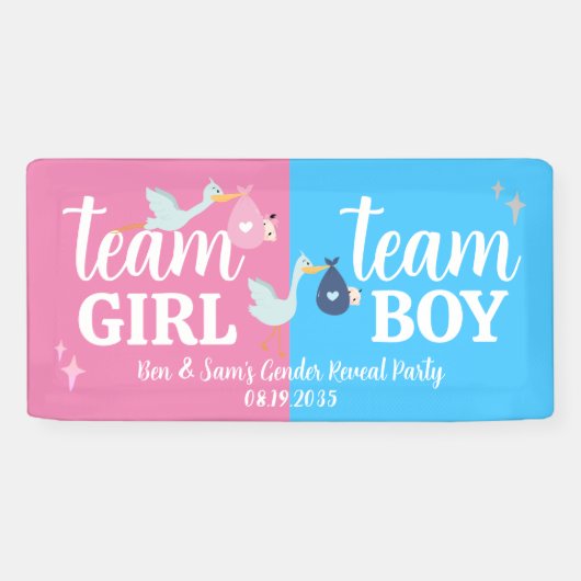 Team Girl Boy Pink Blue Gender Reveal Party Custom Banner (Horizontal)
