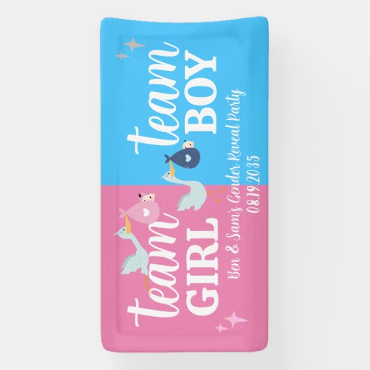 Team Girl Boy Pink Blue Gender Reveal Party Custom Banner (Vertikal)