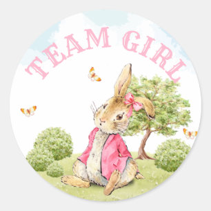 Team Girl Gender Reveal Abstimmung Peter Thrabbit Runder Aufkleber