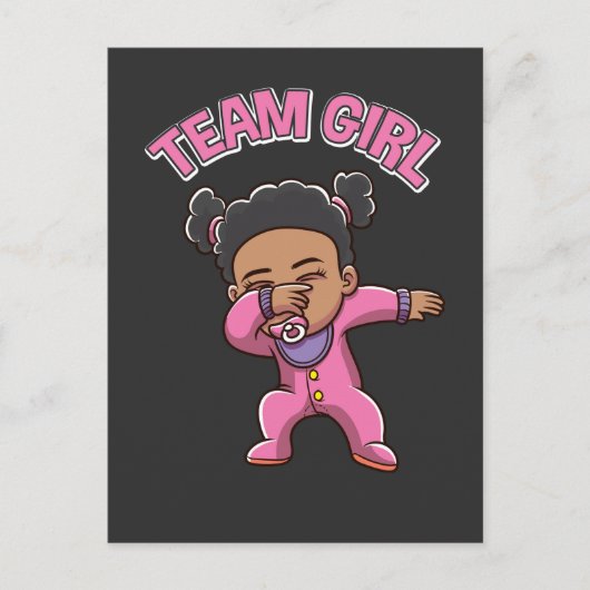 Team Girl Gender Reveal Party Dabbing Black Baby Postkarte (Vorderseite)