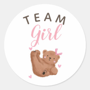 Team Girl Gender Reveal Party Vote Bear Runder Aufkleber