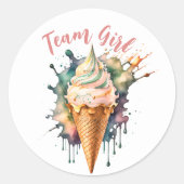 Team Girl Gender Reveal Party Vote Ice Cream Runder Aufkleber (Vorderseite)