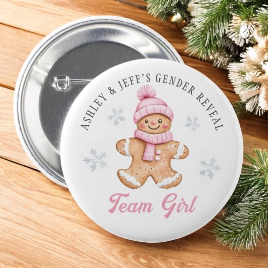 Team Girl Gingerbread Gender Reveal Party Button