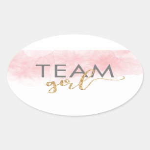 Team Girl Gold Glitzer Pink Gender-Umfrage Ovaler Aufkleber