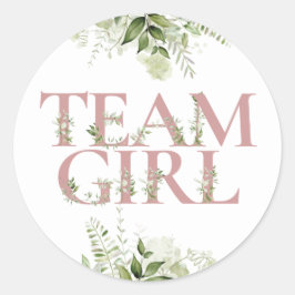 Team Girl Greenery Blumengeschlecht offenbart Abst Runder Aufkleber