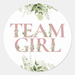 Team Girl Greenery Floral Geschlechter-Rate-Abstim Runder Aufkleber