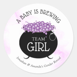 Team Girl Halloween Baby Brewing Gender Reveal Runder Aufkleber