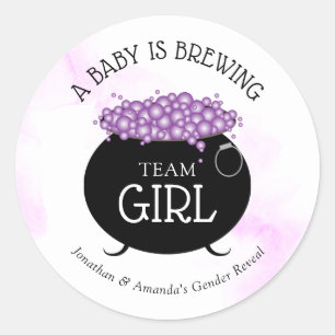 Team Girl Halloween Baby Brewing Gender Reveal Runder Aufkleber