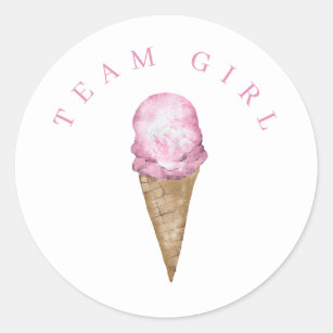 Team Girl Ice Cream Gender Reveal Round Sticker. Runder Aufkleber