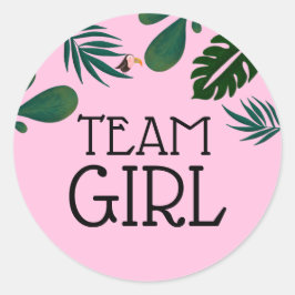 Team Girl Jungle Baby Gender Reveal Runder Aufkleber