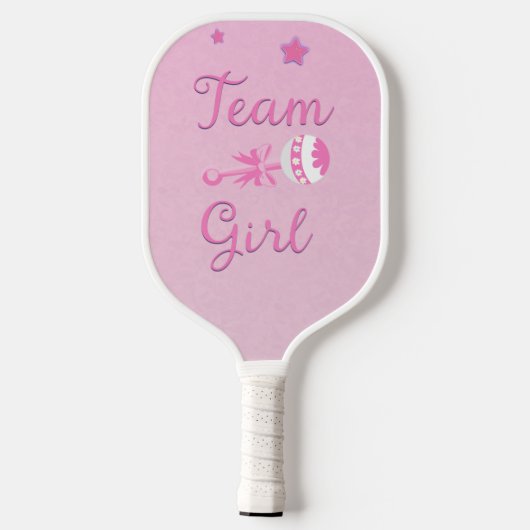 Team Girl mit Baby Rattle Gender Reveal Pickleball Schläger (Rückseite)