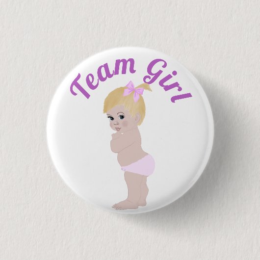 "Team Girl" Niedlicher Baby Gender-Bericht 3 cm Ru Button (Vorderseite)