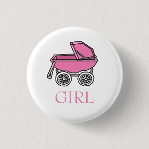 Team Girl Pink Baby Stroller Gender Reveal Button