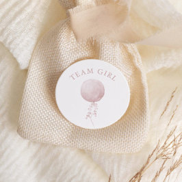 Team Girl Pink Ballon Minimalistisch Gender Reveal Runder Aufkleber
