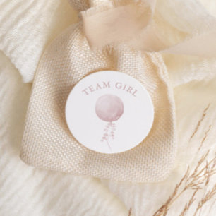 Team Girl Pink Ballon Minimalistisch Gender Reveal Runder Aufkleber