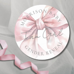 Team Girl Pink Bow Gender Reveal Runder Aufkleber